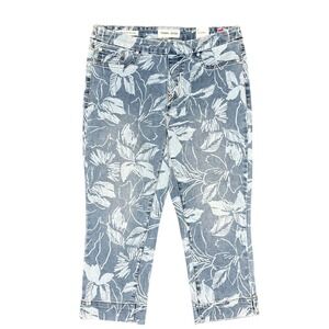 Tribal Jeans Audrey Mid-Rise Slim Capri Blue‎ Floral Print Denim Pants 6 NEW